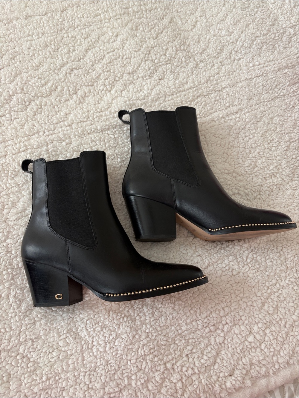 Coach Black Leather Ankle Boots with Studded Toe - Women's Chelsea Boot